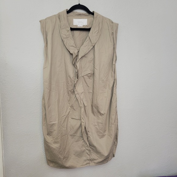 Hanii Y Sleeveless Cotton Dress Khaki Ruffle Front Pockets‎ Casual EUR Size 46 - Picture 1 of 8